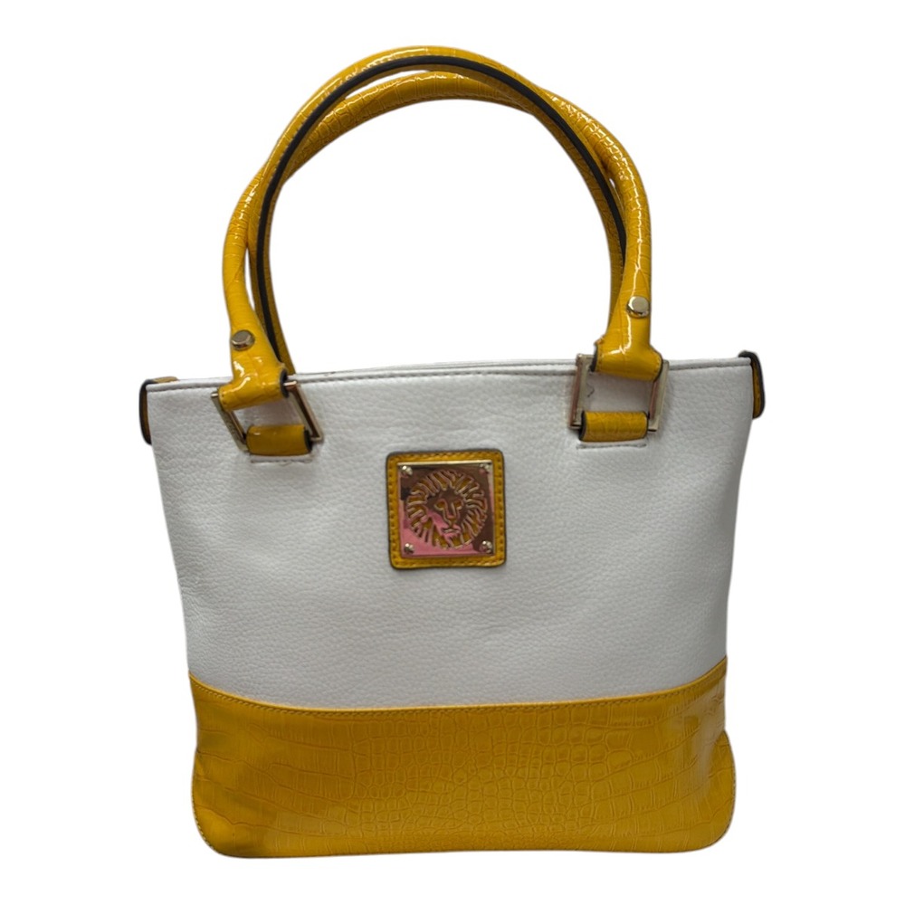 Anne Klein Yellow Mustard White Double Handle Purse Crocodile